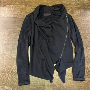 BlankNYC suede drape front jacket